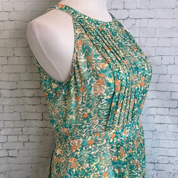 Adrianna Papell Dress Floral Leaf Chiffon Pleated Fit & Flare Midi Feminine - Picture 8 of 16